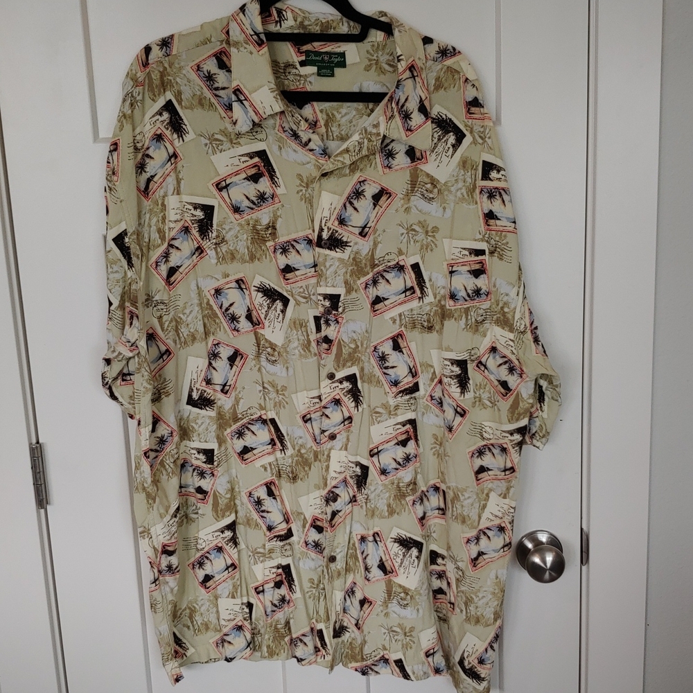 David Taylor Beige Palm Print Men's Shirt
